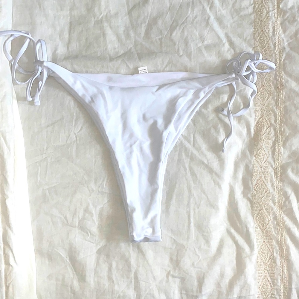 Aurelle White Side Tie Bikini bottom